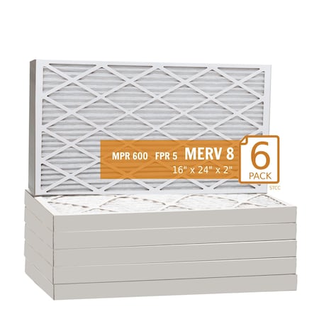 Purolator 16x24x2 Pleated Air Filter, MERV 8, 6 PK 16x24x2x1 KP (6 Pack)